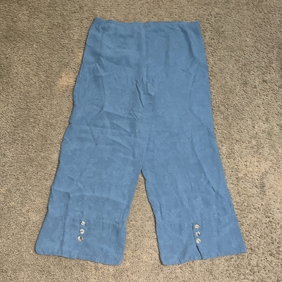 CITRON Silk Asian Floral Jacquard Wide Leg High Waist Crop Palazzo Pant Blue S - Picture 5 of 10